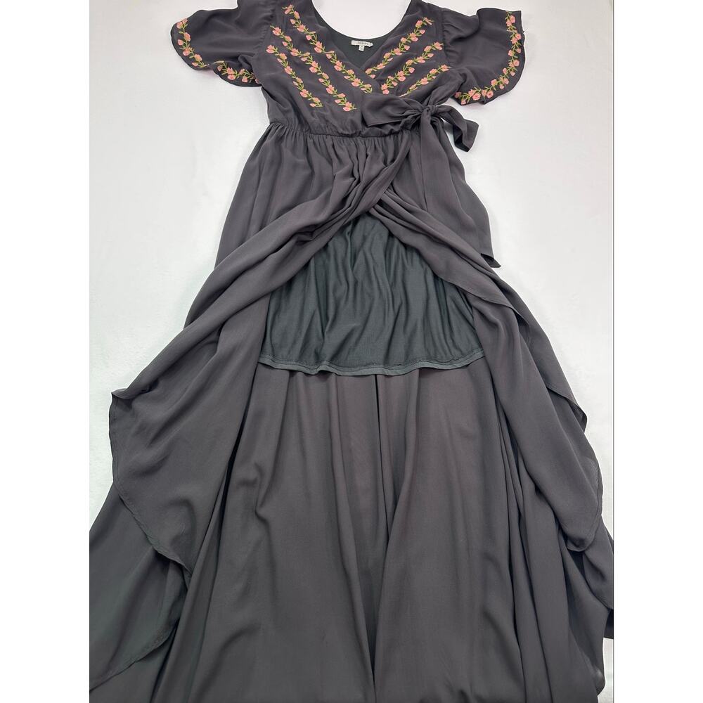 Jodifl Charcoal Floral Embroidered Wrap Hi Low Maxi Dress Size M - Picture 8 of 11